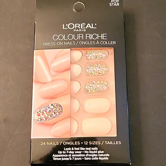 NEW L'Oreal Press On Nails, Pop Star, Blush Pink & Rhinestones - Picture 8 of 9